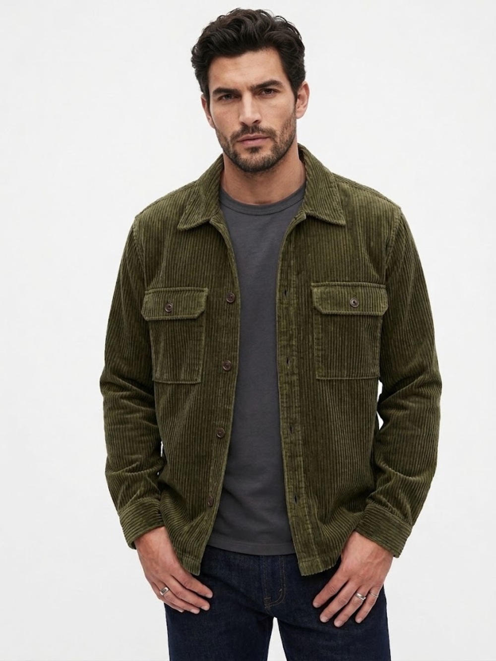 GAP NWT Men’s Green Corduroy Overshirt Shacket Shirt with Pockets Medium